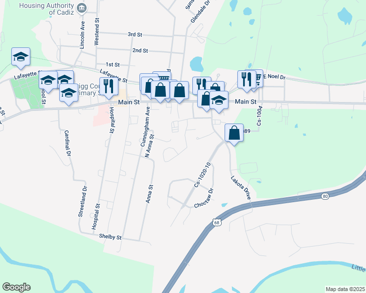 map of restaurants, bars, coffee shops, grocery stores, and more near 152 Fairway Trce in Cadiz