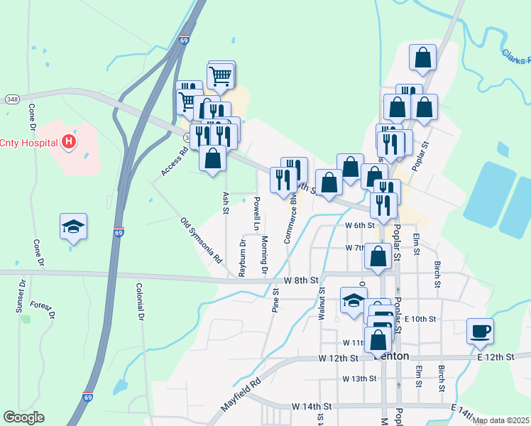 map of restaurants, bars, coffee shops, grocery stores, and more near 298 Morningside Dr in Benton