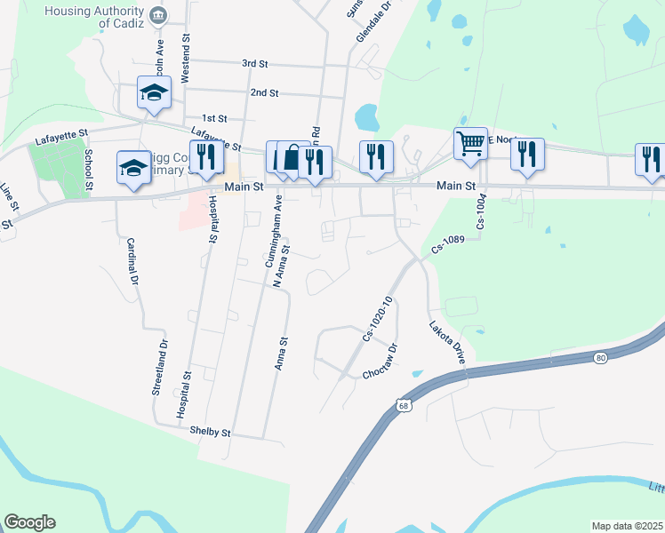 map of restaurants, bars, coffee shops, grocery stores, and more near 152 Fairway Trce in Cadiz