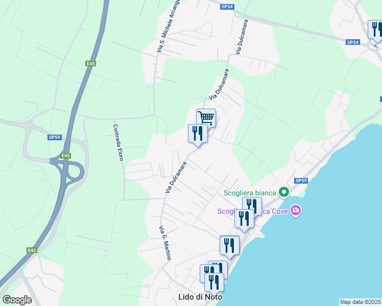 map of restaurants, bars, coffee shops, grocery stores, and more near 19 Via Dulcamara in Libero consorzio comunale di Siracusa
