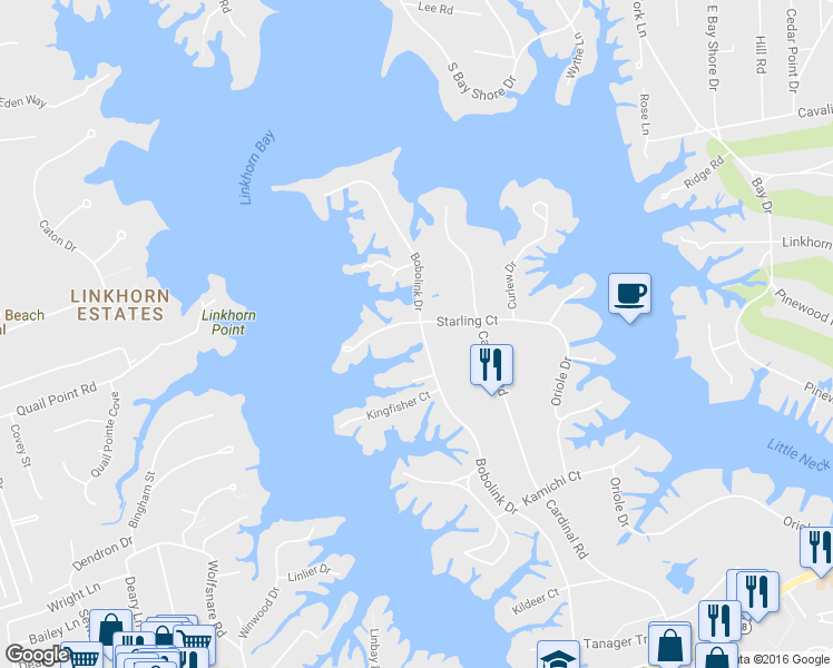 map of restaurants, bars, coffee shops, grocery stores, and more near 957 Bobolink Drive in Virginia Beach