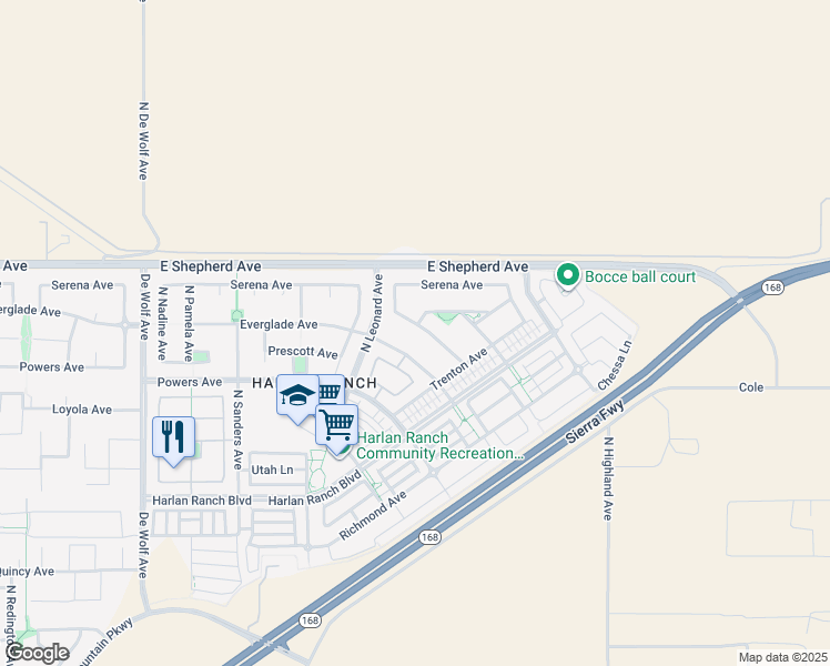 map of restaurants, bars, coffee shops, grocery stores, and more near 1860 North Langley Avenue in Clovis