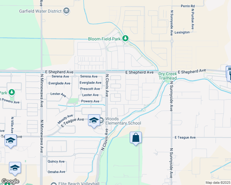 map of restaurants, bars, coffee shops, grocery stores, and more near 853 Monet Lane in Clovis