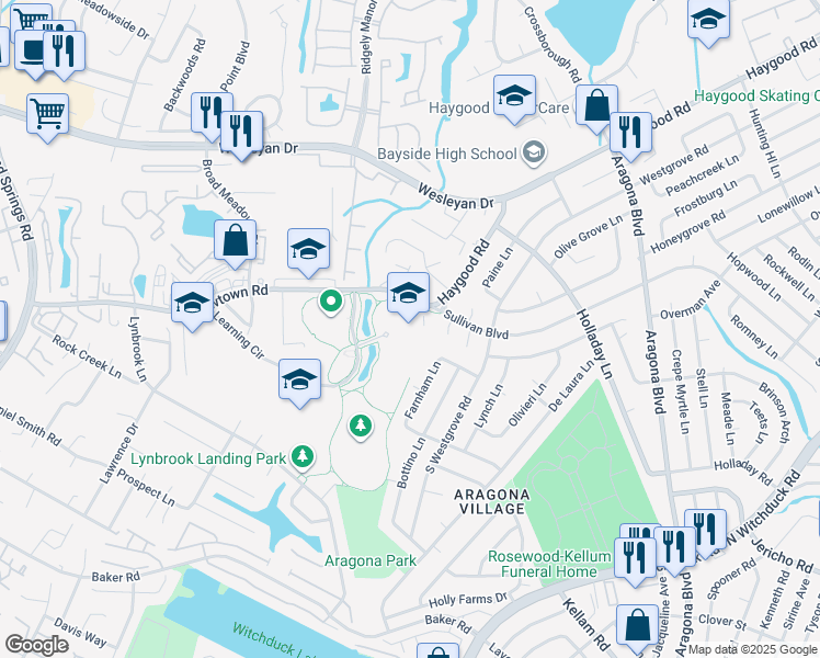 map of restaurants, bars, coffee shops, grocery stores, and more near 5225 Learning Circle in Virginia Beach