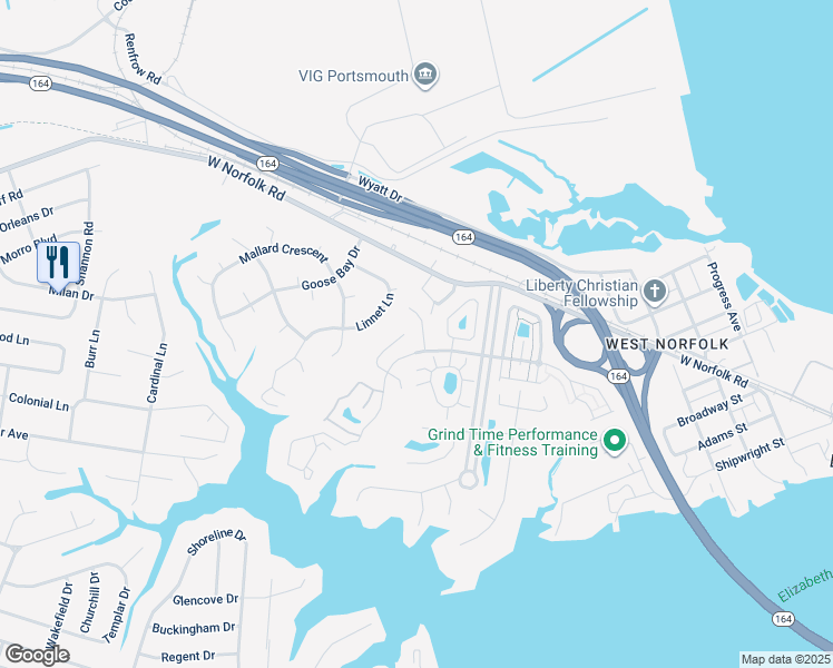 map of restaurants, bars, coffee shops, grocery stores, and more near 12 Lantern Way in Portsmouth