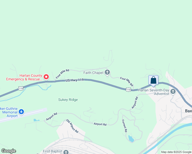map of restaurants, bars, coffee shops, grocery stores, and more near 453 Four Mile Road in Baxter