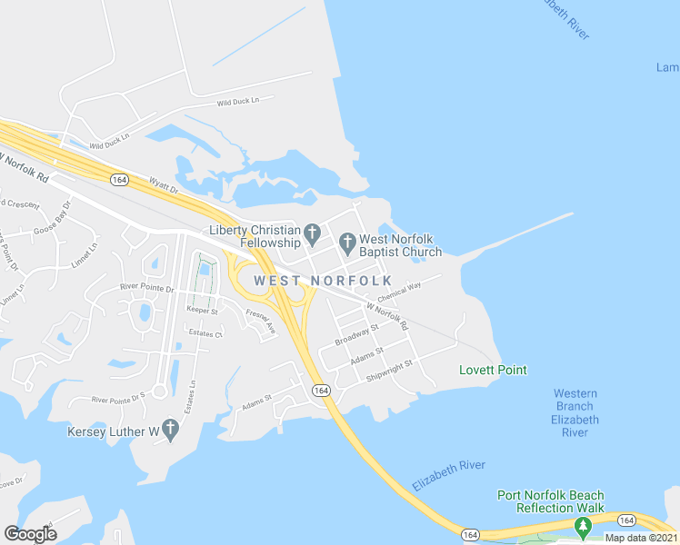 map of restaurants, bars, coffee shops, grocery stores, and more near 3618 Mariner Avenue in Portsmouth