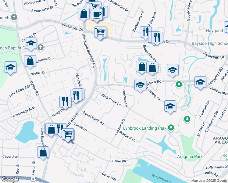 map of restaurants, bars, coffee shops, grocery stores, and more near 5549 Taylors Walke Lane in Virginia Beach