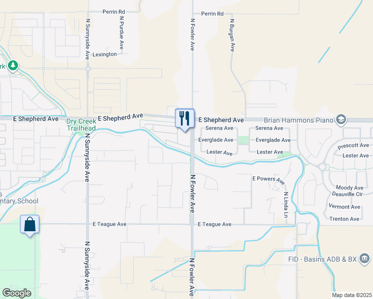 map of restaurants, bars, coffee shops, grocery stores, and more near 1774 Glen Oban Lane in Clovis