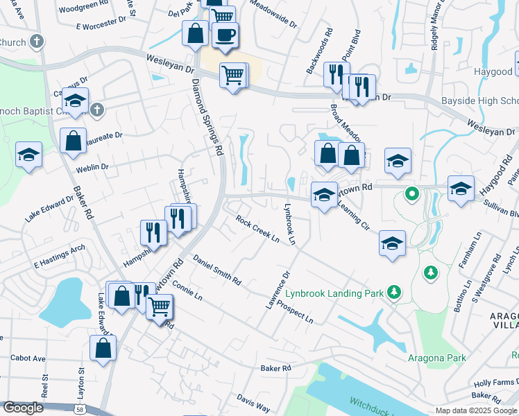 map of restaurants, bars, coffee shops, grocery stores, and more near 5553 Taylors Walke Lane in Virginia Beach