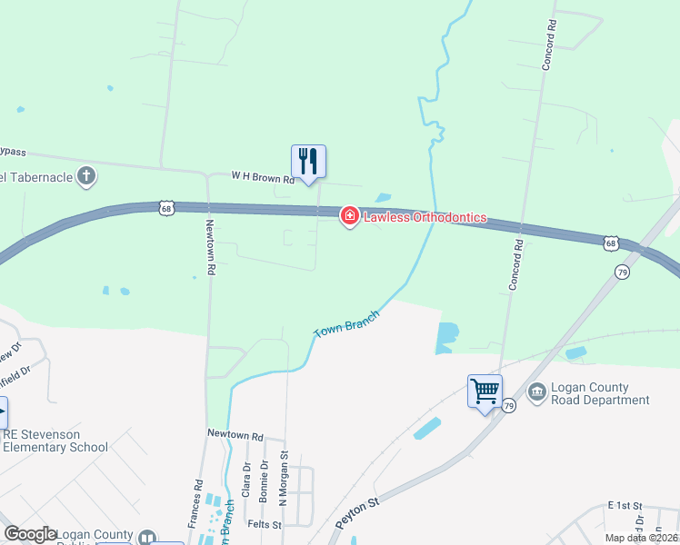 map of restaurants, bars, coffee shops, grocery stores, and more near 214 Commerce Drive in Russellville