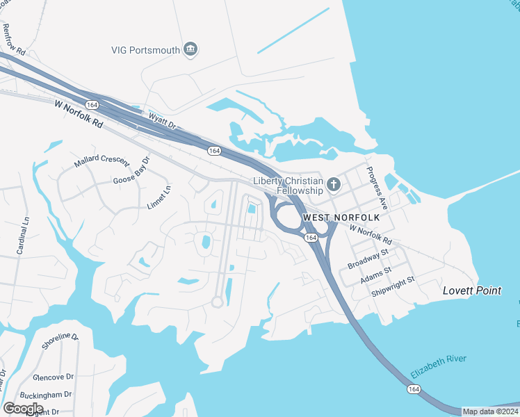 map of restaurants, bars, coffee shops, grocery stores, and more near 164 Nautico Way in Portsmouth
