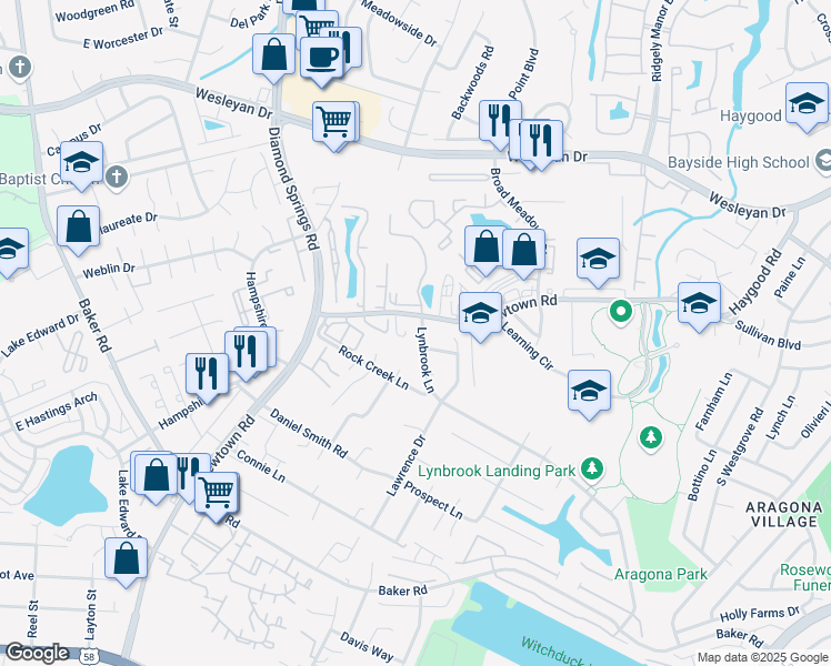 map of restaurants, bars, coffee shops, grocery stores, and more near 838 Newtown Road in Virginia Beach