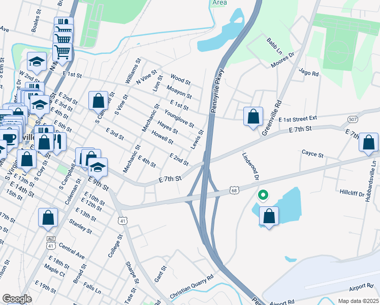 map of restaurants, bars, coffee shops, grocery stores, and more near 307 Lewis Street in Hopkinsville