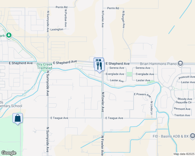 map of restaurants, bars, coffee shops, grocery stores, and more near 1774 Glen Oban Lane in Clovis