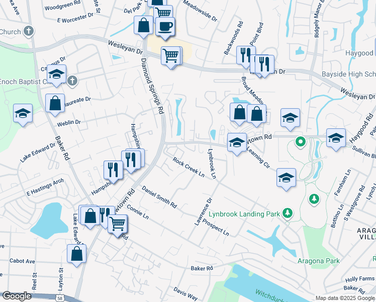 map of restaurants, bars, coffee shops, grocery stores, and more near 5553 Taylors Walke Lane in Virginia Beach