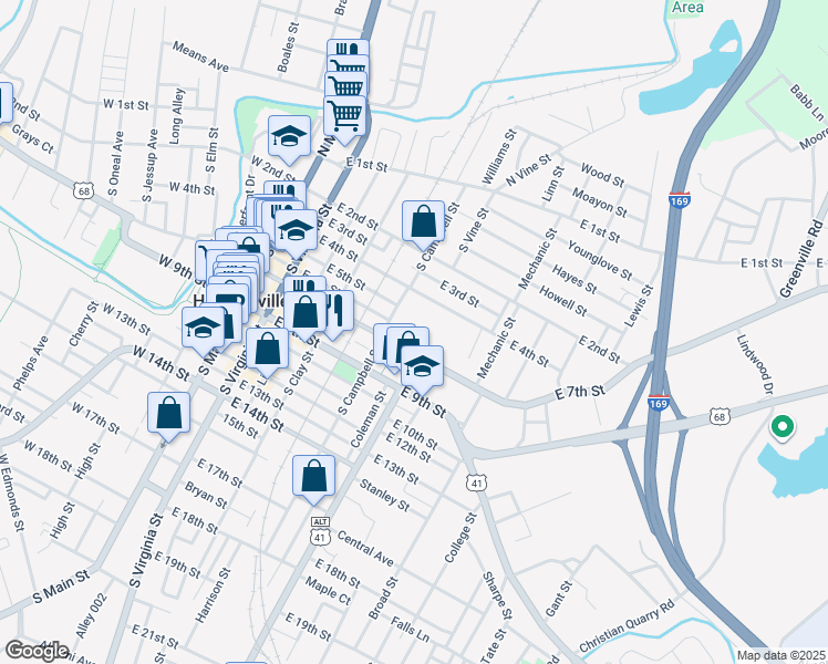 map of restaurants, bars, coffee shops, grocery stores, and more near 798 E 7th St in Hopkinsville