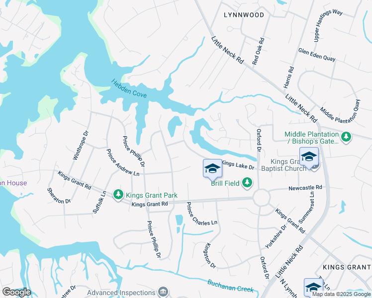 map of restaurants, bars, coffee shops, grocery stores, and more near 3617 Kings Lake Drive in Virginia Beach