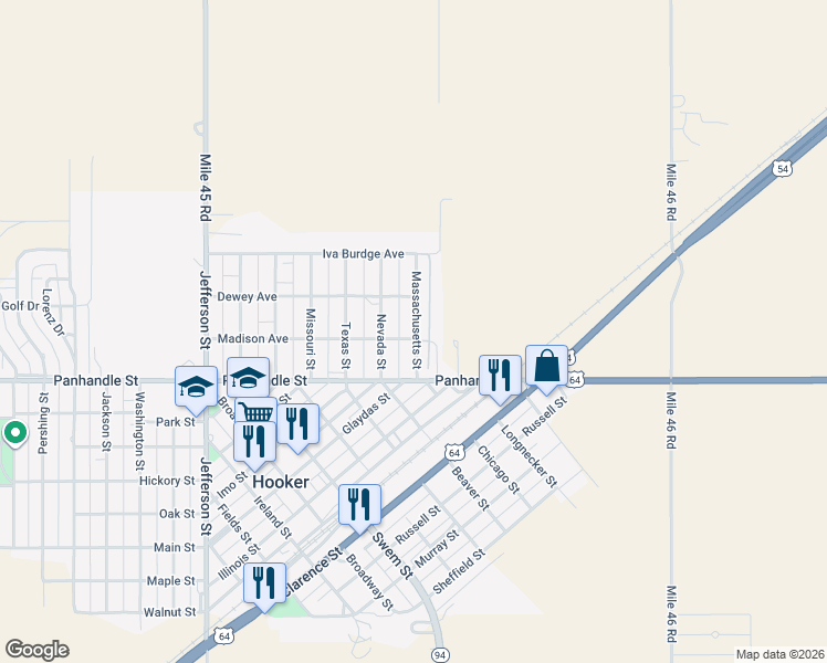 map of restaurants, bars, coffee shops, grocery stores, and more near 9 Massachusetts Street in Hooker