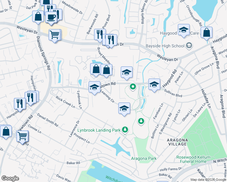 map of restaurants, bars, coffee shops, grocery stores, and more near 5447 Cleeve Abbey in Virginia Beach