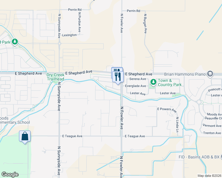 map of restaurants, bars, coffee shops, grocery stores, and more near 1774 Glen Oban Lane in Clovis