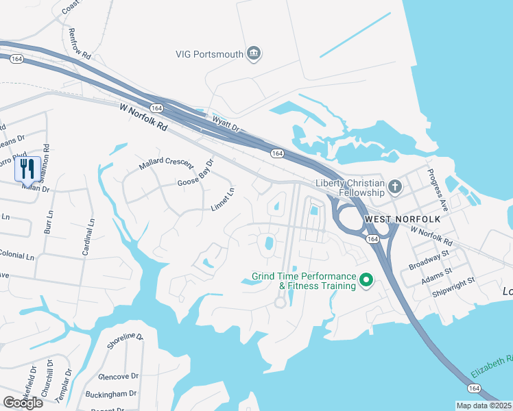 map of restaurants, bars, coffee shops, grocery stores, and more near 2 Lantern Way in Portsmouth