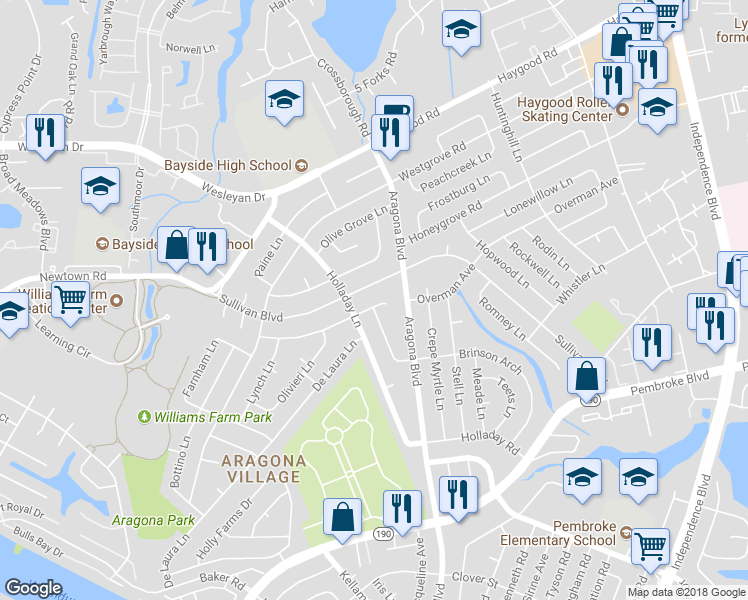 map of restaurants, bars, coffee shops, grocery stores, and more near 4916 Bark Lane in Virginia Beach