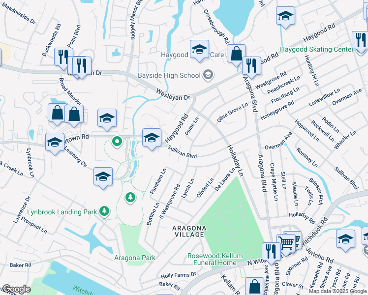 map of restaurants, bars, coffee shops, grocery stores, and more near 704 Sullivan Circle in Virginia Beach