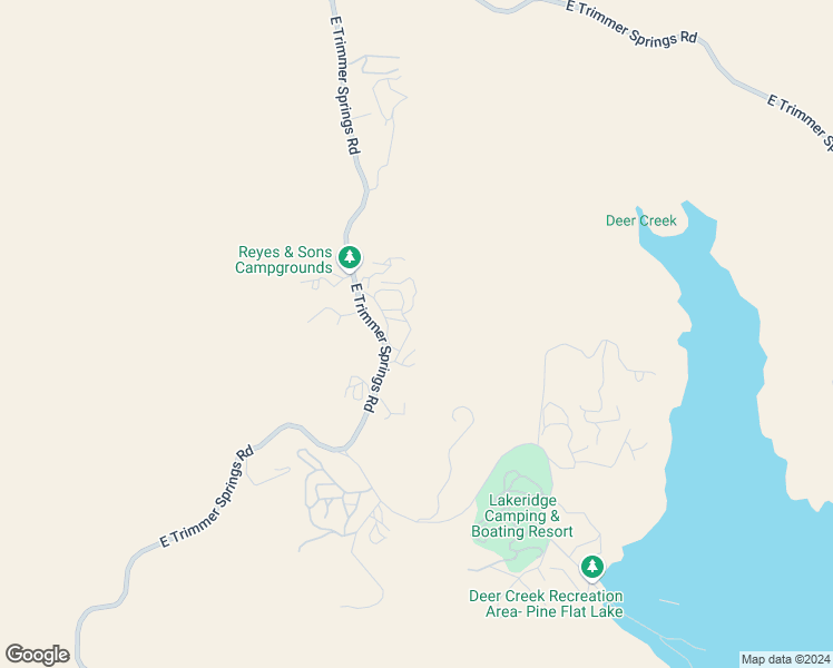 map of restaurants, bars, coffee shops, grocery stores, and more near 30367 East Trimmer Springs Road in Sanger