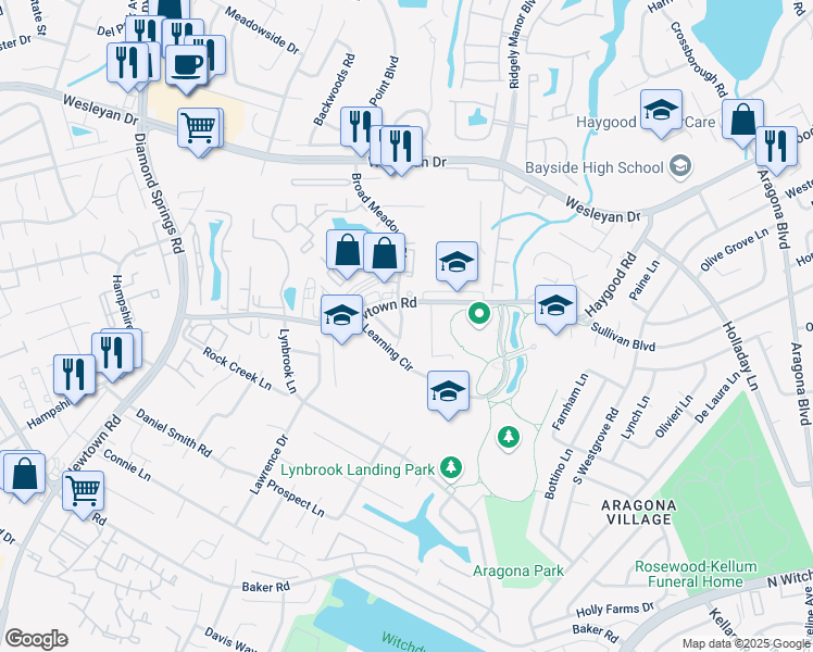 map of restaurants, bars, coffee shops, grocery stores, and more near 5419 Cleeve Abbey in Virginia Beach