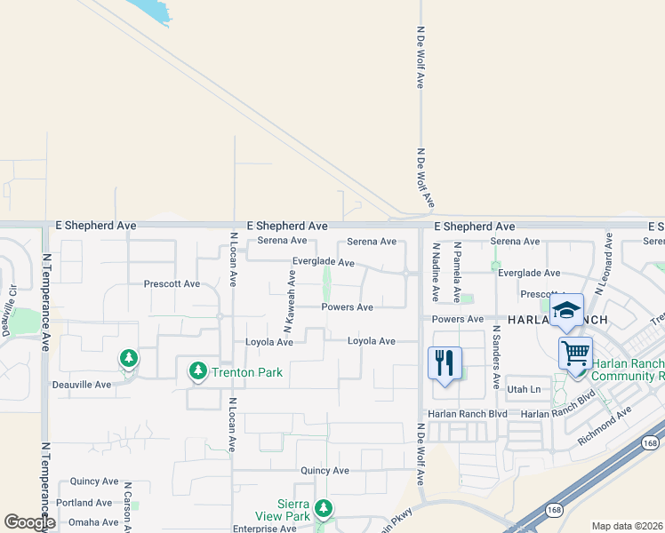 map of restaurants, bars, coffee shops, grocery stores, and more near 1968 North Blackwood Avenue in Clovis