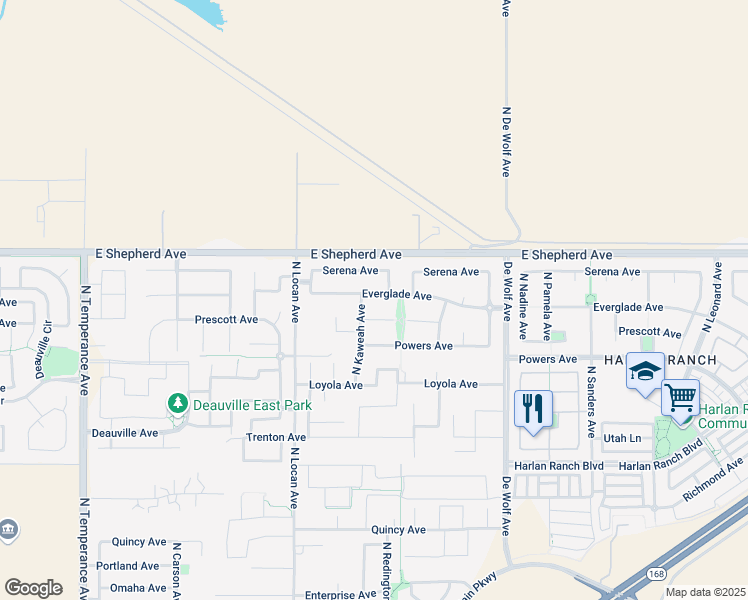 map of restaurants, bars, coffee shops, grocery stores, and more near 3150 Serena Avenue in Clovis