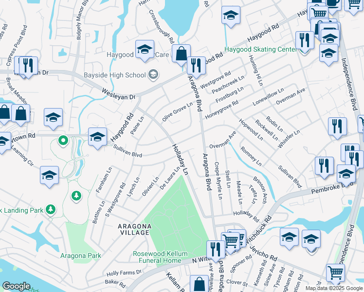map of restaurants, bars, coffee shops, grocery stores, and more near 4912 Sullivan Boulevard in Virginia Beach