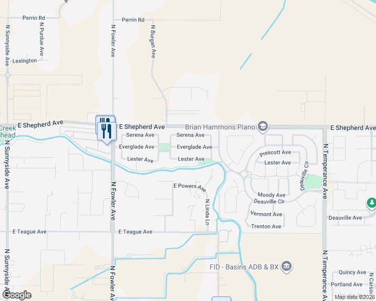 map of restaurants, bars, coffee shops, grocery stores, and more near 2110 Serena Avenue in Clovis