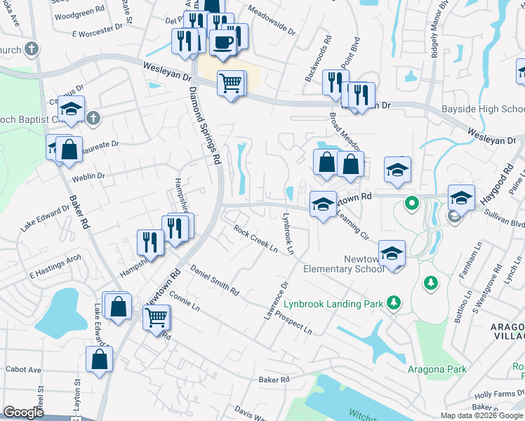 map of restaurants, bars, coffee shops, grocery stores, and more near 713 Caribe Place in Virginia Beach