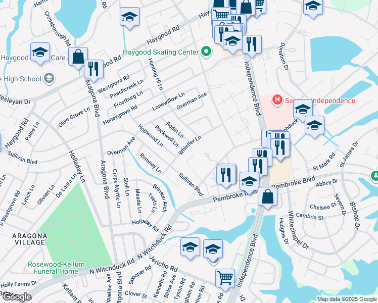 map of restaurants, bars, coffee shops, grocery stores, and more near 4749 Whistler Lane in Virginia Beach
