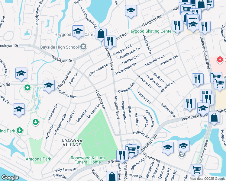 map of restaurants, bars, coffee shops, grocery stores, and more near 837 Aragona Boulevard in Virginia Beach