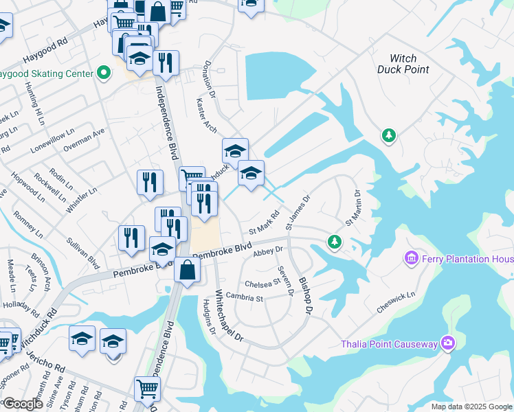 map of restaurants, bars, coffee shops, grocery stores, and more near in Virginia Beach