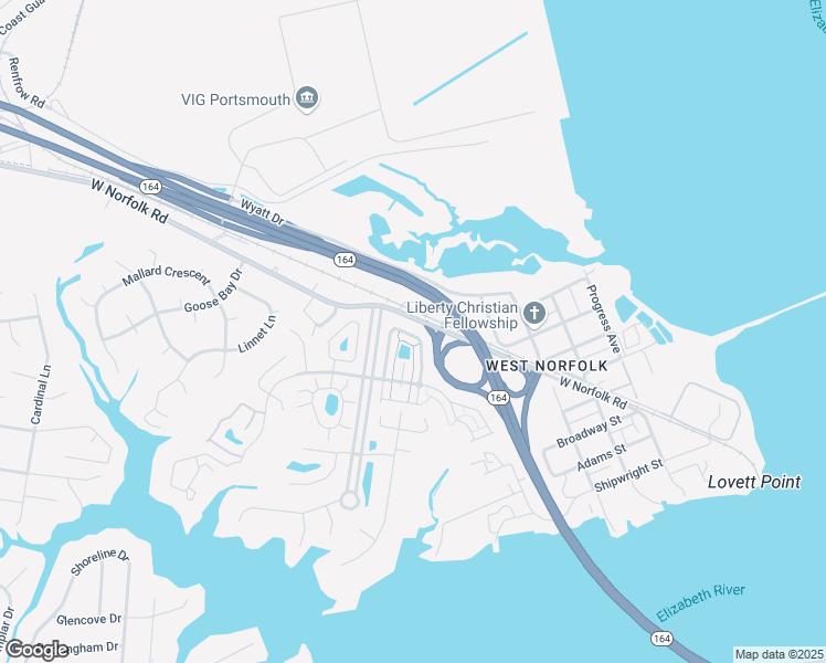 map of restaurants, bars, coffee shops, grocery stores, and more near 4207 Gail Court in Portsmouth