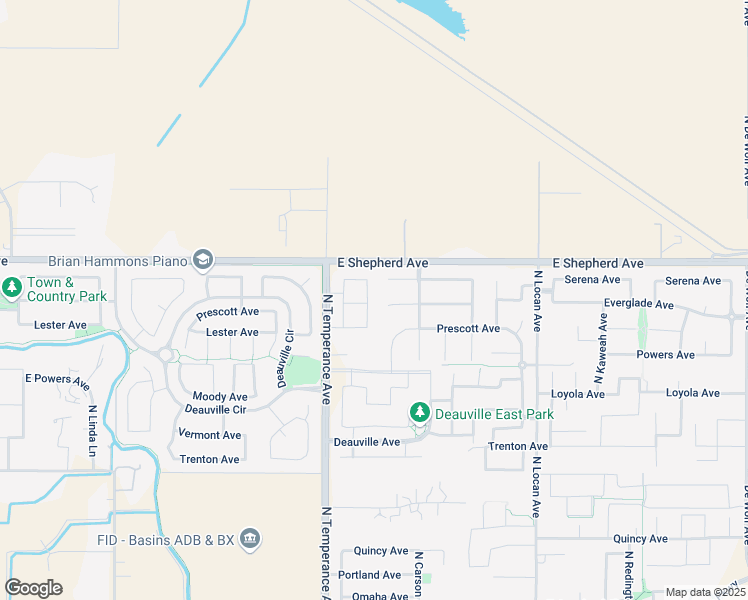 map of restaurants, bars, coffee shops, grocery stores, and more near 1943 North Applegate Avenue in Clovis