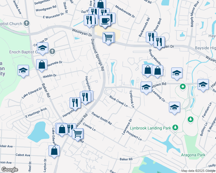 map of restaurants, bars, coffee shops, grocery stores, and more near 808 Gas Light Lane in Virginia Beach