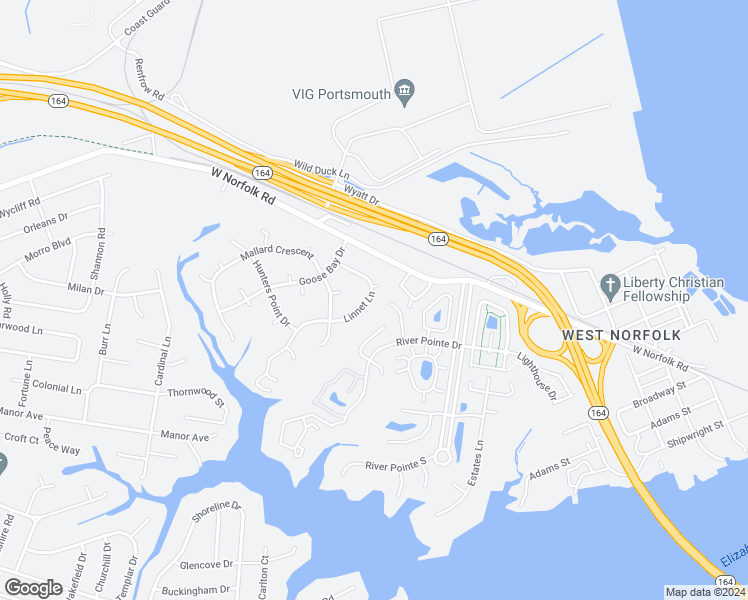 map of restaurants, bars, coffee shops, grocery stores, and more near 3729 Linnet Lane in Portsmouth