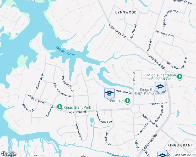 map of restaurants, bars, coffee shops, grocery stores, and more near 3620 Kings Lake Drive in Virginia Beach