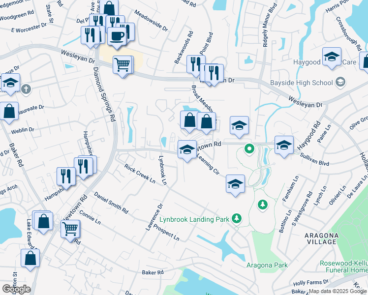 map of restaurants, bars, coffee shops, grocery stores, and more near 909 Newtown Road in Virginia Beach