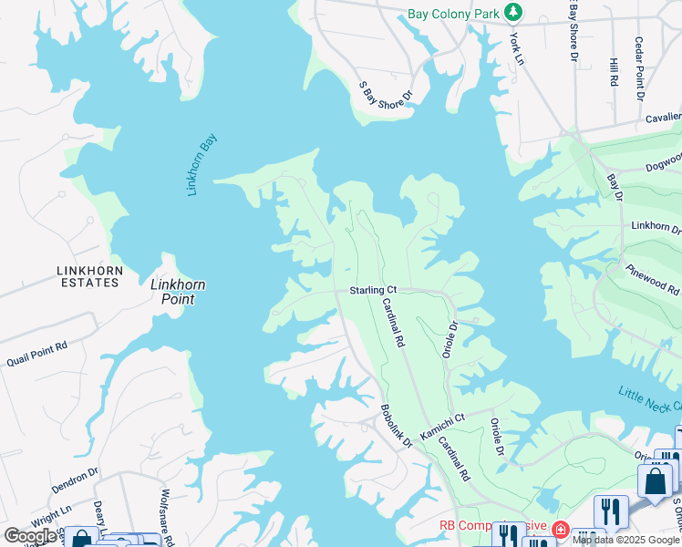 map of restaurants, bars, coffee shops, grocery stores, and more near 1008 Bobolink Drive in Virginia Beach