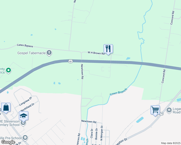 map of restaurants, bars, coffee shops, grocery stores, and more near 71 John Paul Road in Russellville