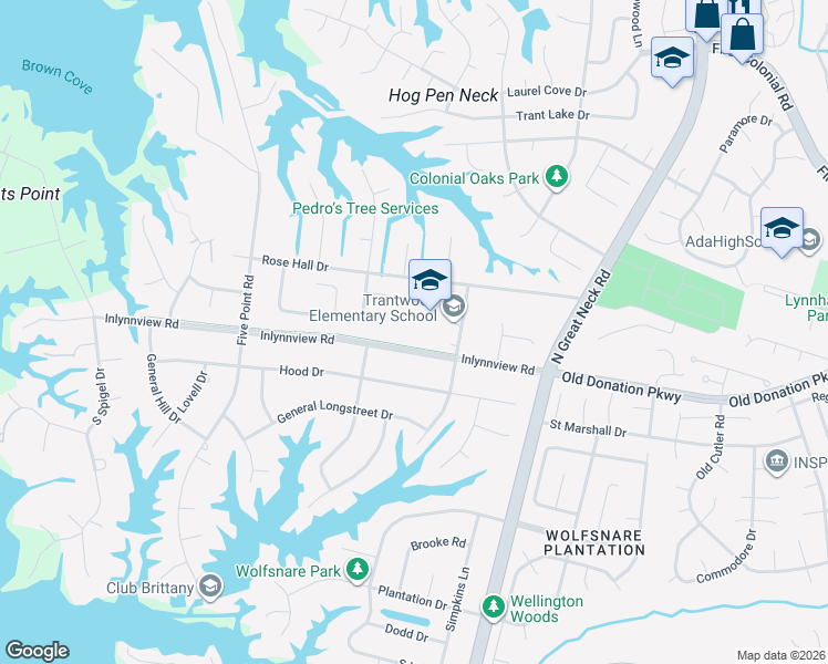 map of restaurants, bars, coffee shops, grocery stores, and more near in Virginia Beach