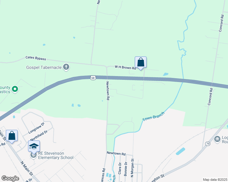 map of restaurants, bars, coffee shops, grocery stores, and more near 71 John Paul Road in Russellville