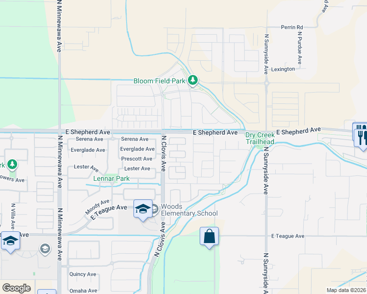 map of restaurants, bars, coffee shops, grocery stores, and more near 894 Joliet Lane in Clovis