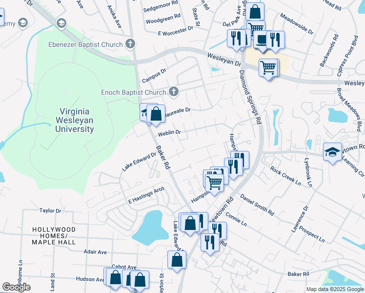 map of restaurants, bars, coffee shops, grocery stores, and more near 5666 Londonberry Court in Virginia Beach